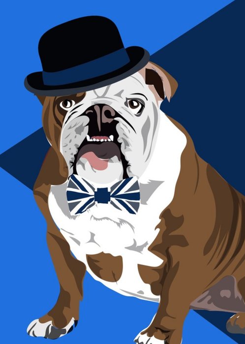 Illustrated Top Hat Bow Tie British Bulldog Dog Card