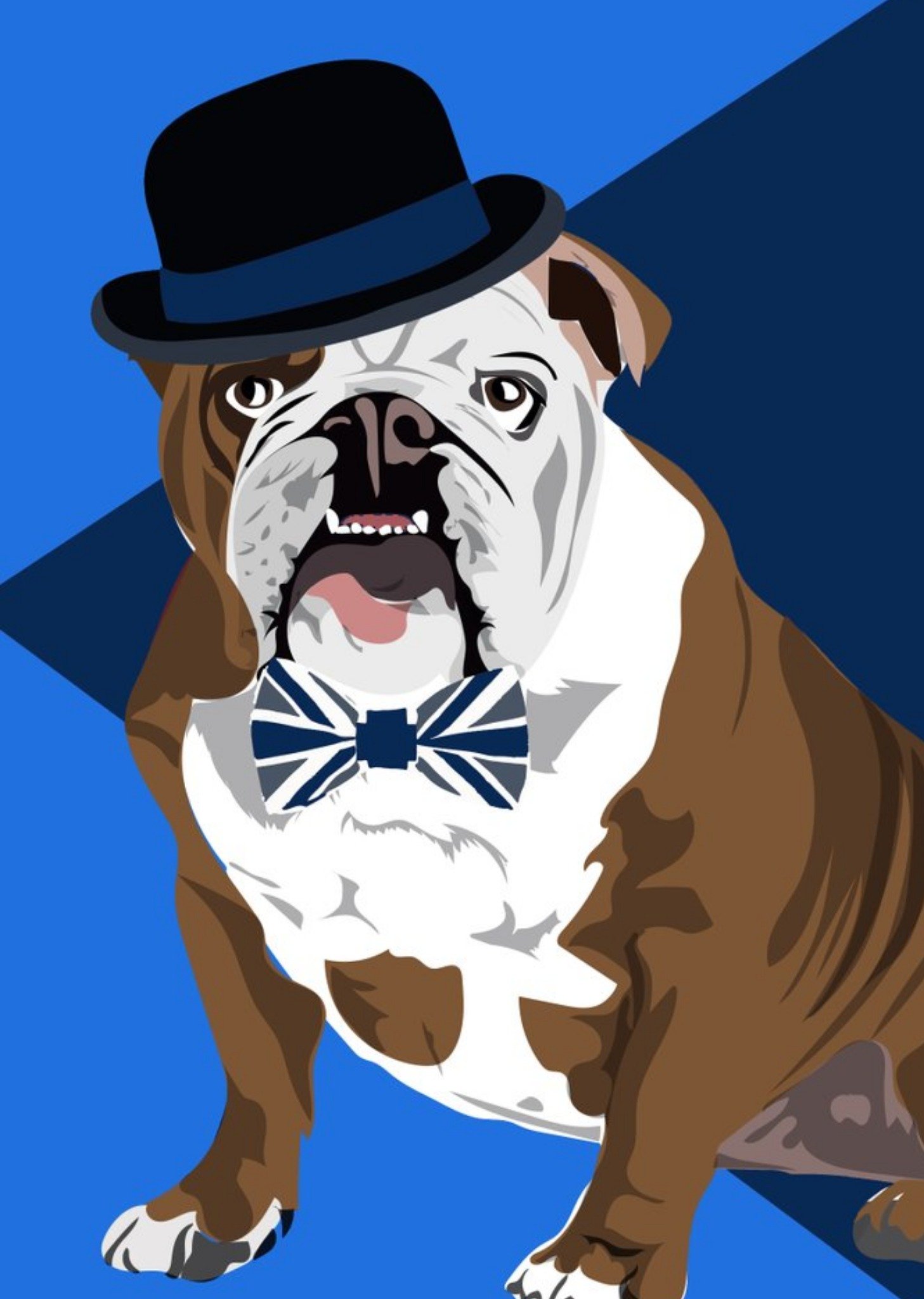 Illustrated Top Hat Bow Tie British Bulldog Dog Card Ecard