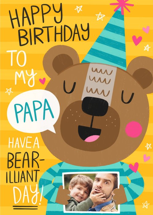 Cute Illustrated Bear Photo Upload Birthday Card