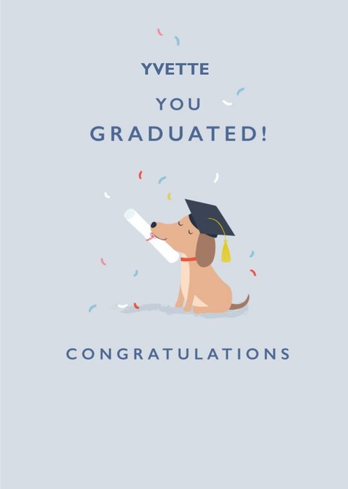 Cute Illustrated Sitting Dog Graduation Congratulations Exams Card
