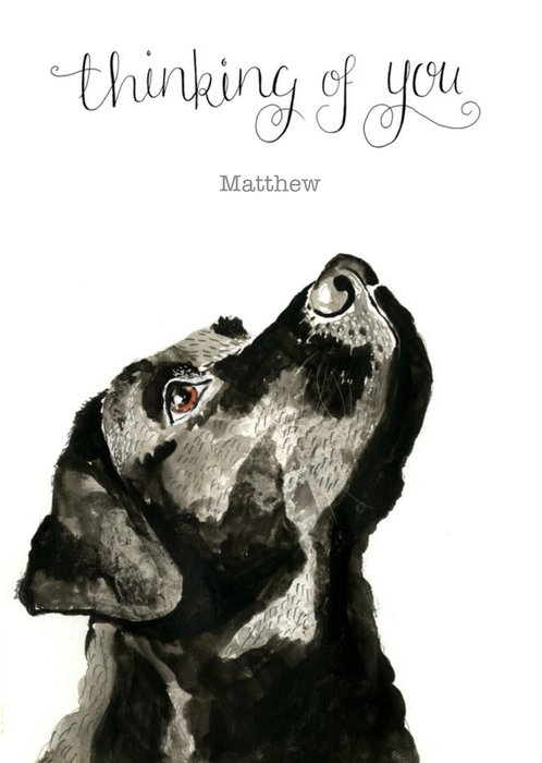 Illustrated Black Labrador Personalised Thinking Of You Card