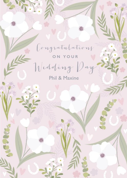 Pink Floral Wedding Congratualtions Card