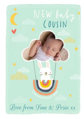 Cute Illustration Of A Bunny In A Basket Under A Cloud Shaped Balloon New Baby Cousin Congratulation