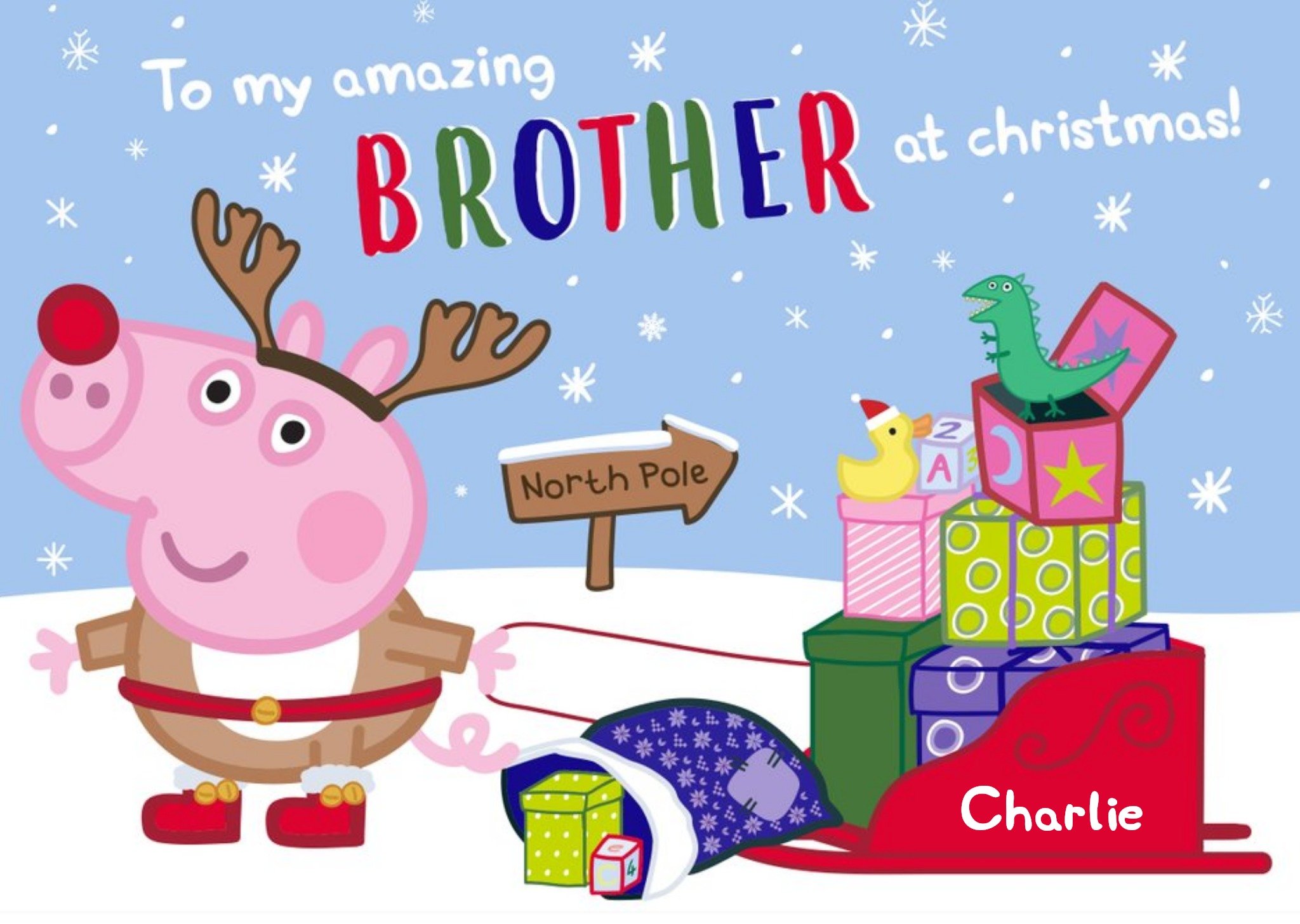 Peppa Pig Brother At Christmas Personalised Card, Large