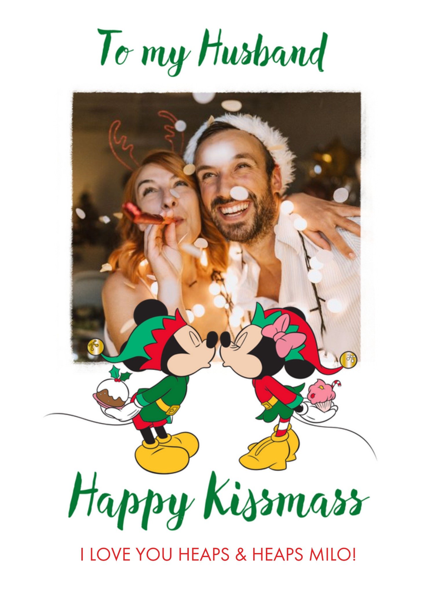 Disney Mickey And Minnie Mouseto My Husband Happy Kissmas Christmas Card