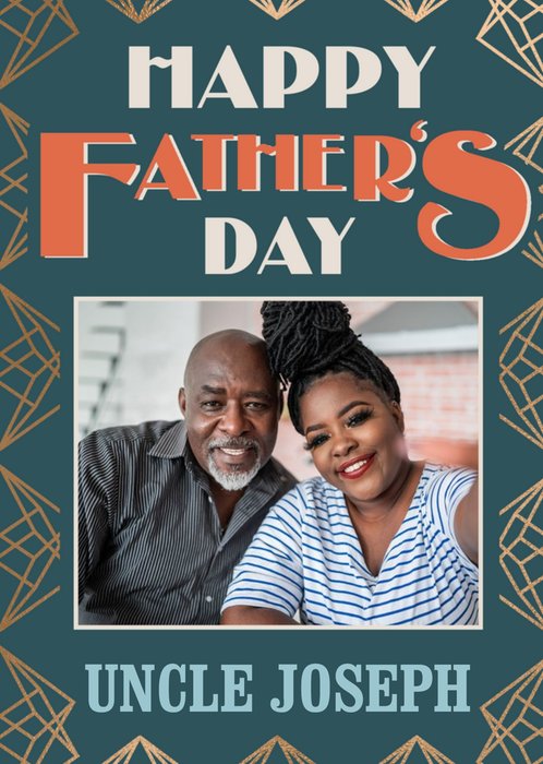 Art Deco Gold Pattern Happy Father's Day Photo Upload Card