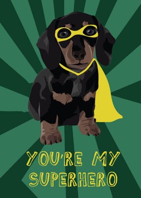 Illustrated Dachshund Dog Super Hero Card