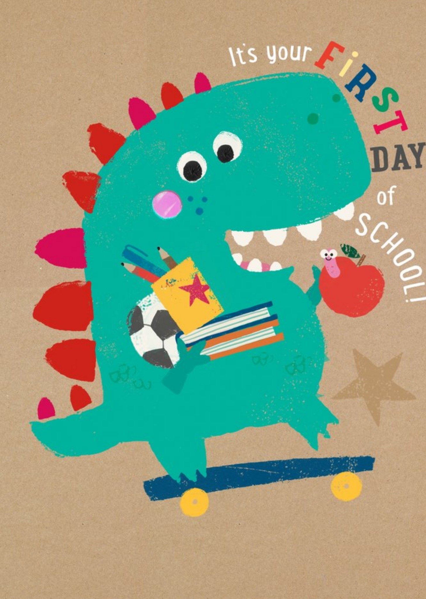 Moonpig Cute Illustrated Dinosaur It's Your First Day At School Card, Large