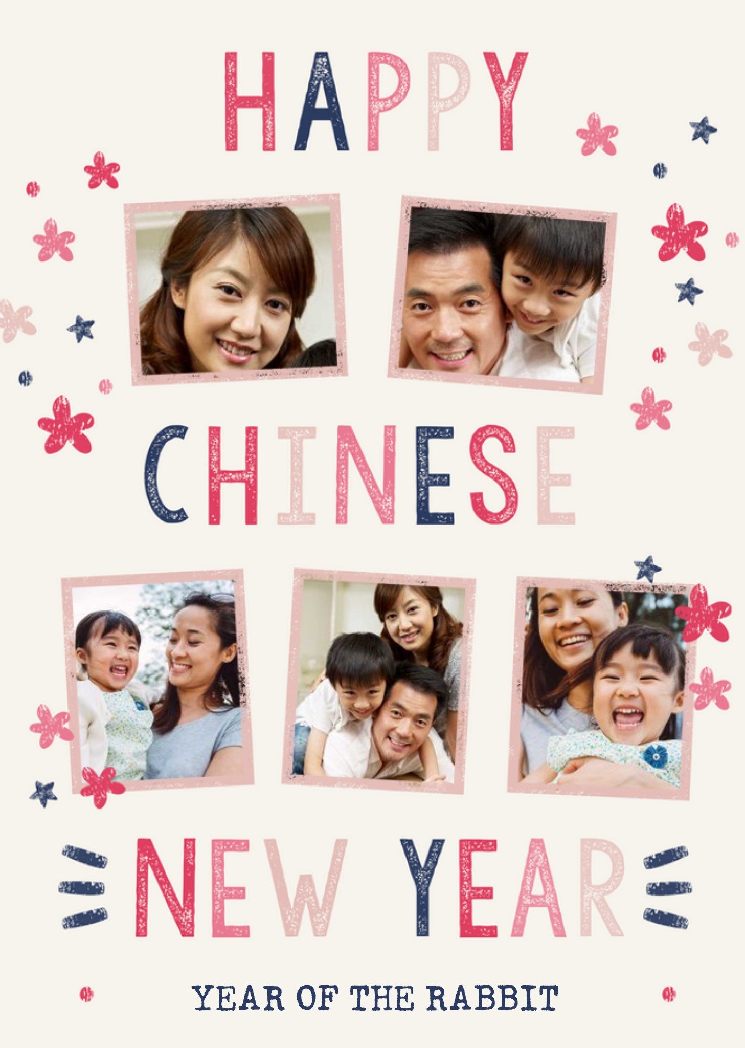 Five Photo Frames With Colourful Flowers And Typography Chinese New Year Photo Upload Card