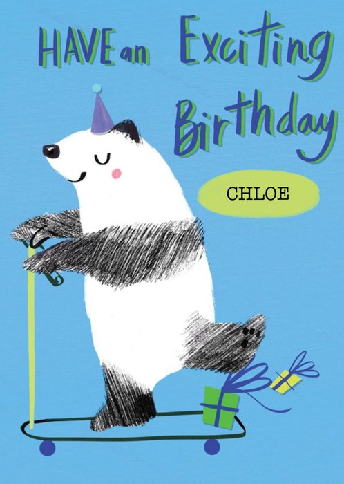 Cool Illustration Of A Panda Riding A Scooter Birthday Card