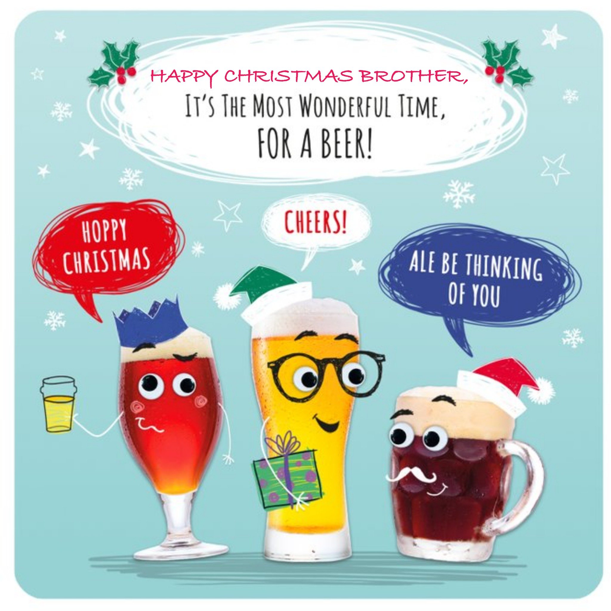 Moonpig Wonderful Time For A Beer Personalised Christmas Card, Square