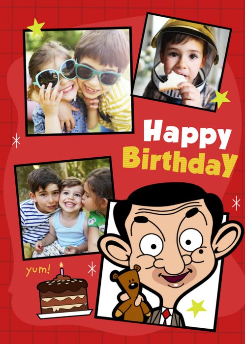 Cute Mr Bean And Teddy Multiple Photo Upload Kids Birthday Card