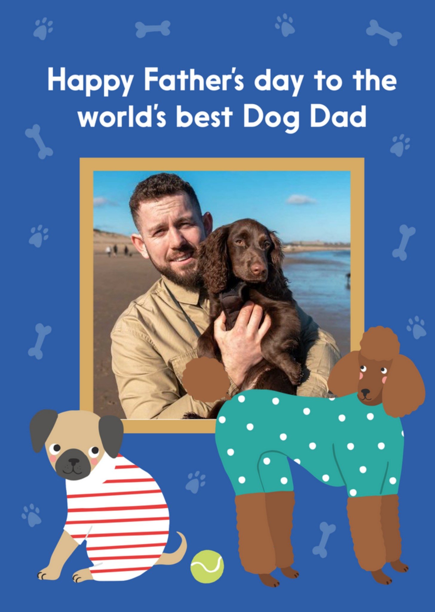 Cute Dog Illustration Best Dog Dad Photo Upload Father's Day Card