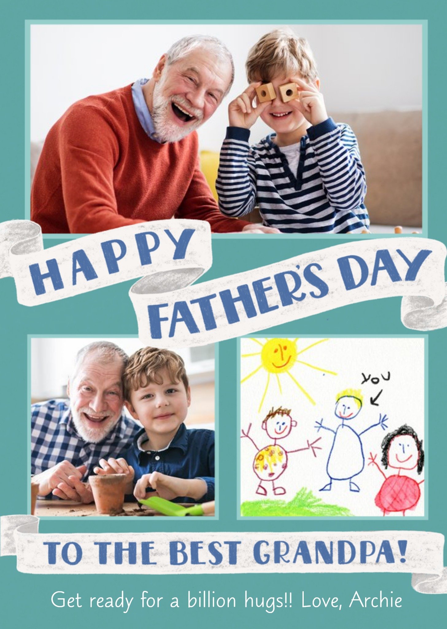Moonpig Happy Father's Day To The Best Grandpa Banner Photo Upload Card Ecard