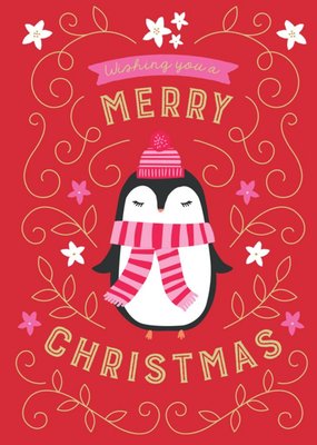 Cute Penguin Illustration Merry Christmas Card