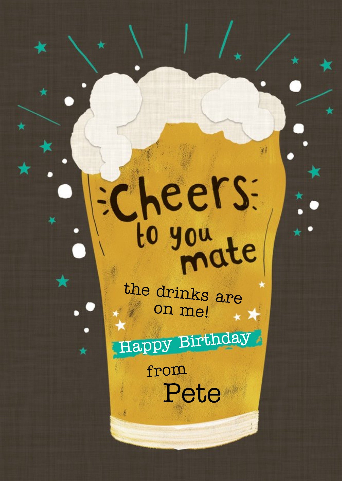 Clintons Illustrated Beer Pint Customisable Birthday Card Ecard