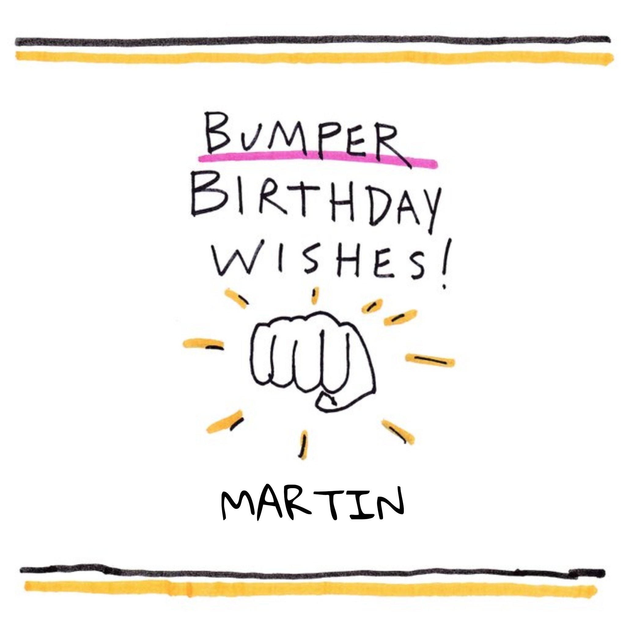 Birthday Card - Fist Bump - Bumper Birthday Wishes - Illustration, Square