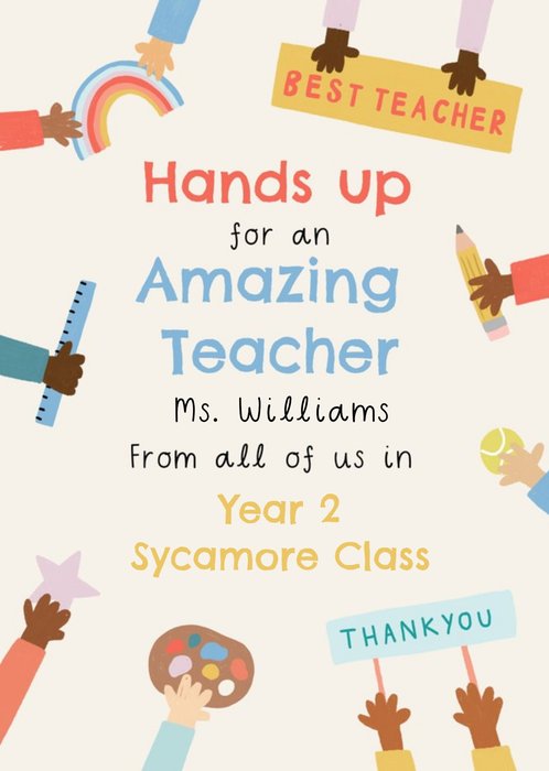 Hands Up For An Amazing Teacher Card
