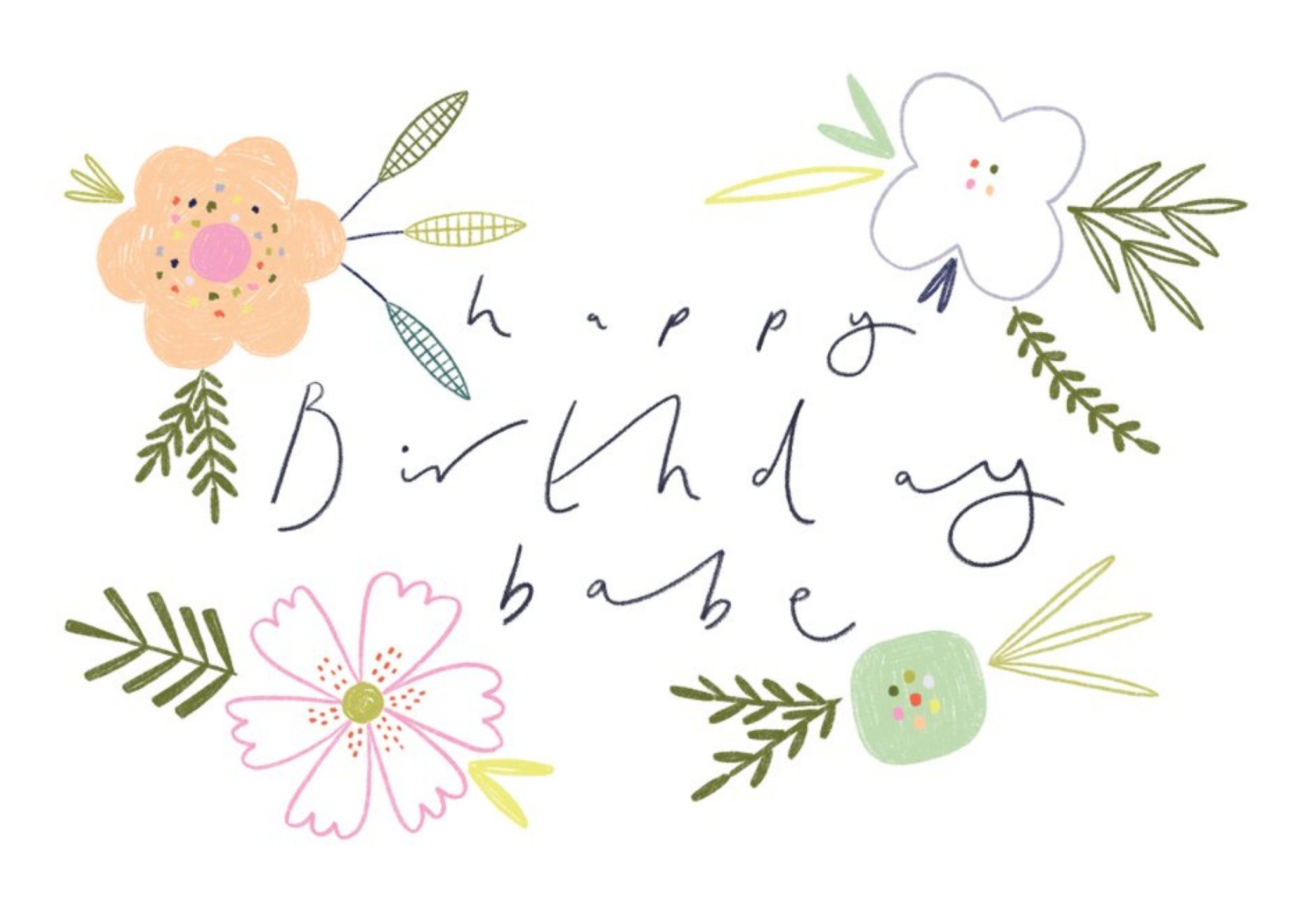 Moonpig Chloe Turner Floral Happy Birthday Babe Card Ecard