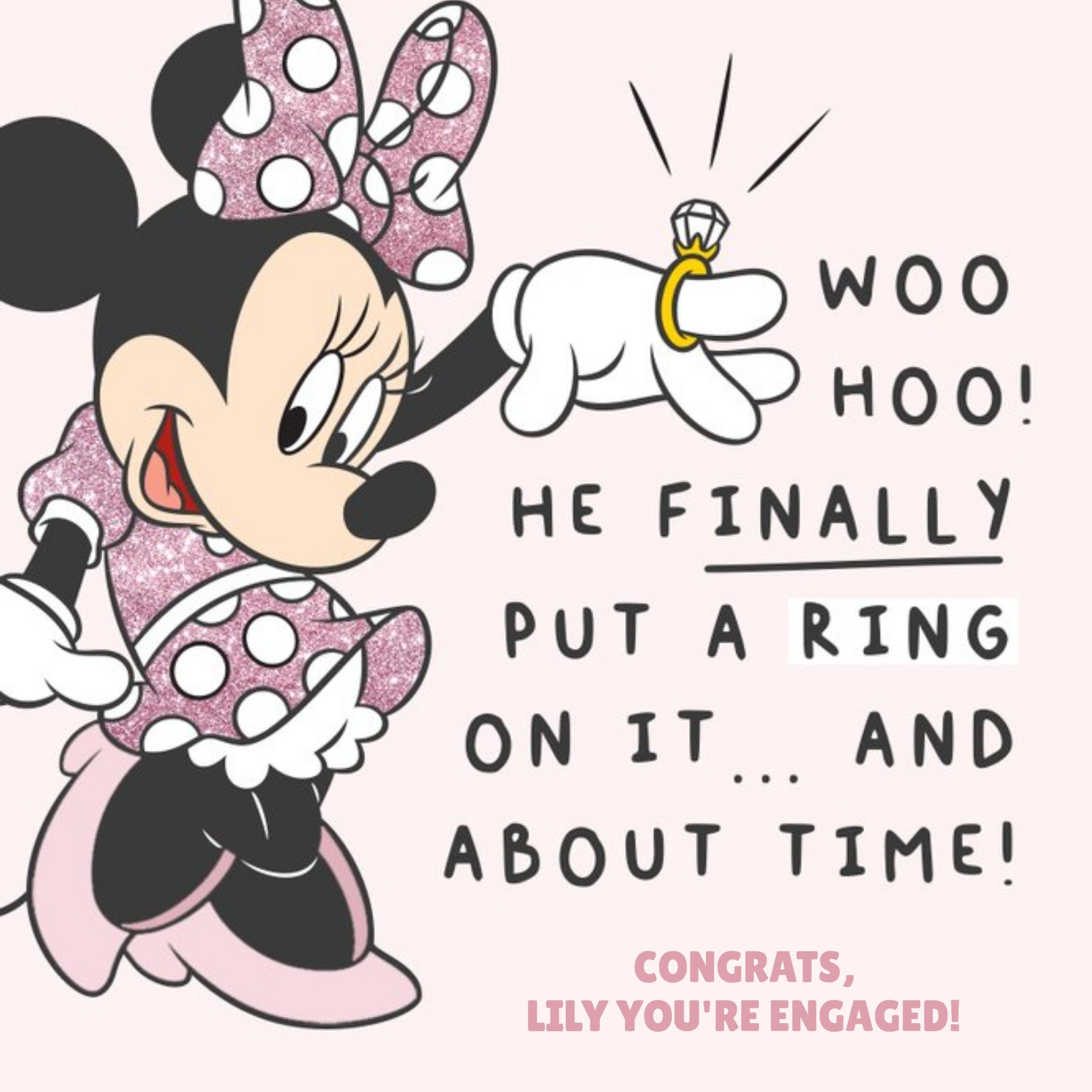 Disney Minnie Mouse He Finally Put A Ring On It Engagement Card, Square