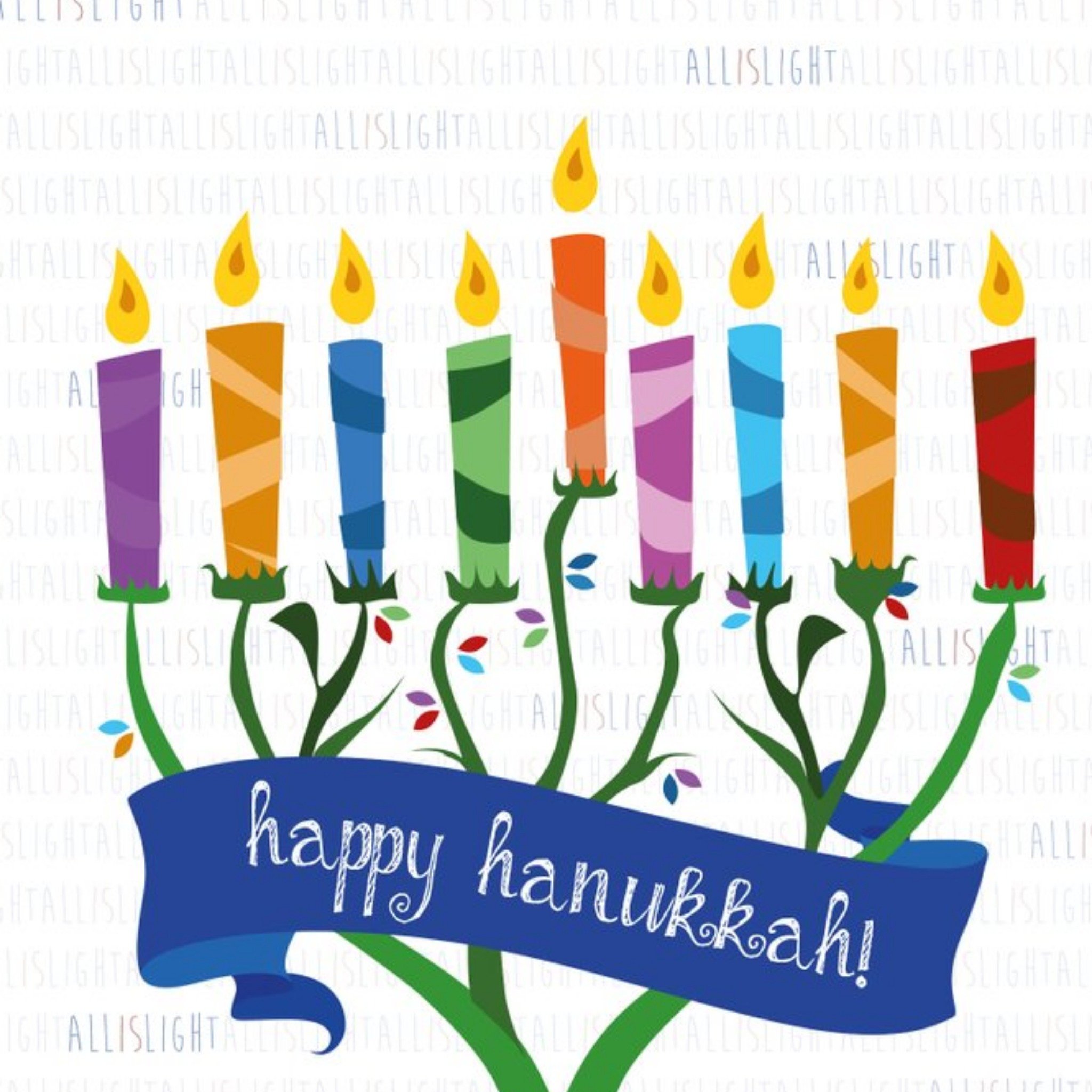 Happy Hanukkah Colourful Candles Card, Square