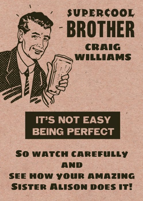 Funny Vintage Illustrated Customisable Supercool Brother Birthday Card