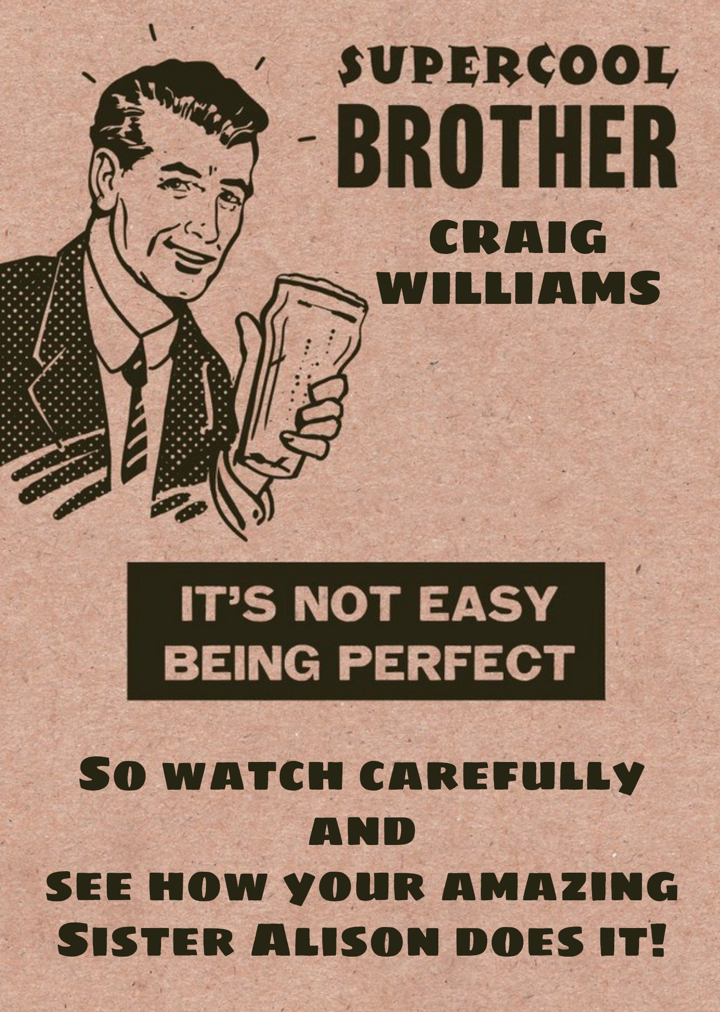 Funny Vintage Illustrated Customisable Supercool Brother Birthday Card Ecard