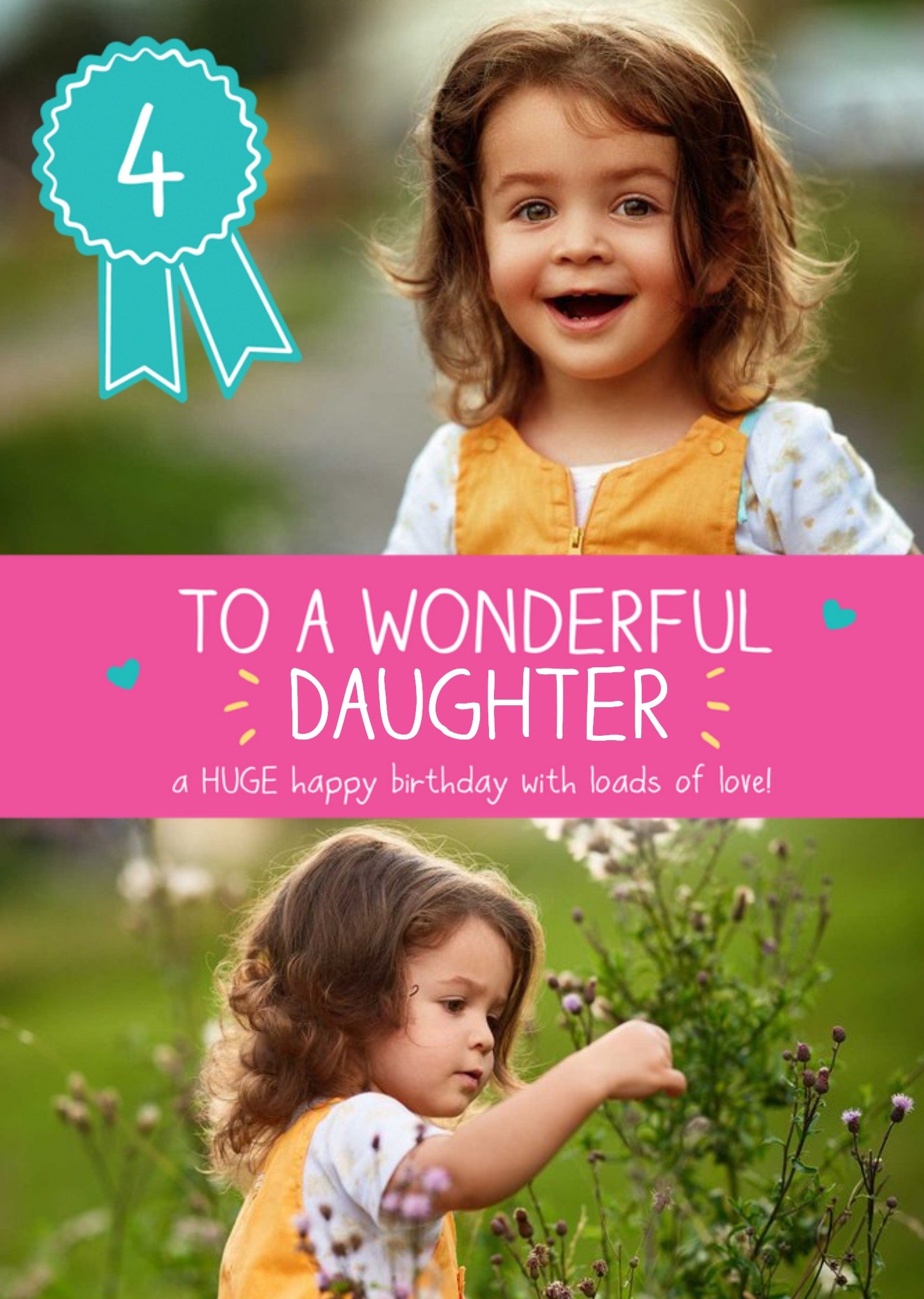 Happy Jackson Wonderful Daughter Pink Photo Upload 4th Birthday Card, Large