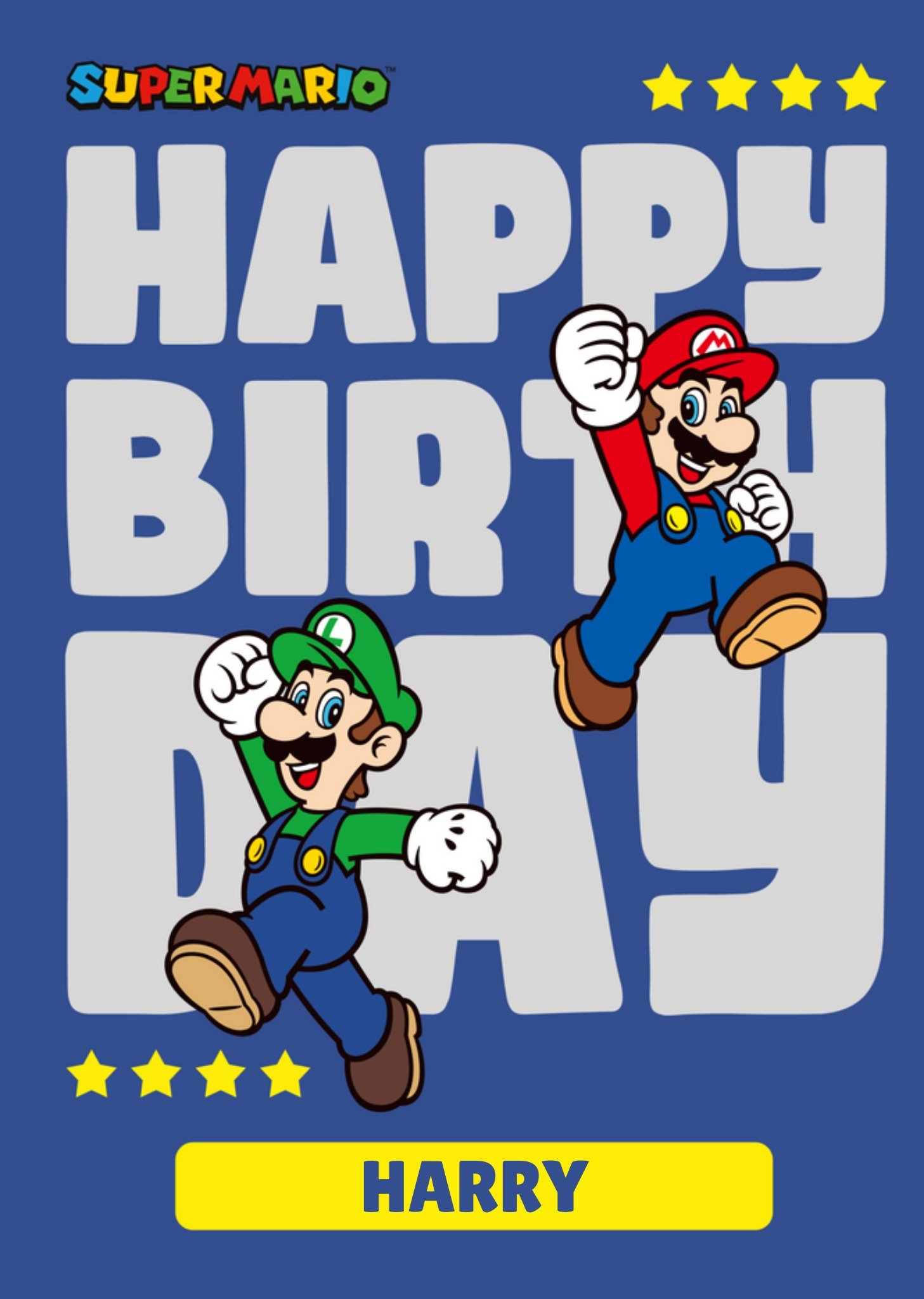 Super Mario Bros Characters Mario And Luigi Personalised Birthday Card, Large