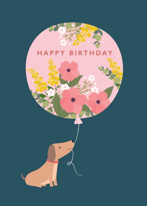 Klara Hawkins Floral Balloon Dog Birthday Card