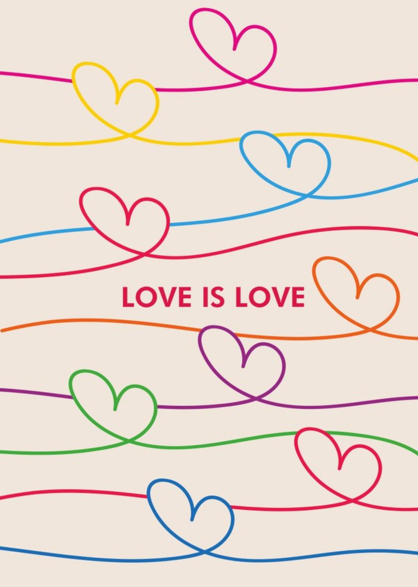 Moonpig Modern Love Is Love Rainbow Lines Love Hearts Valentine's Day Card, Large