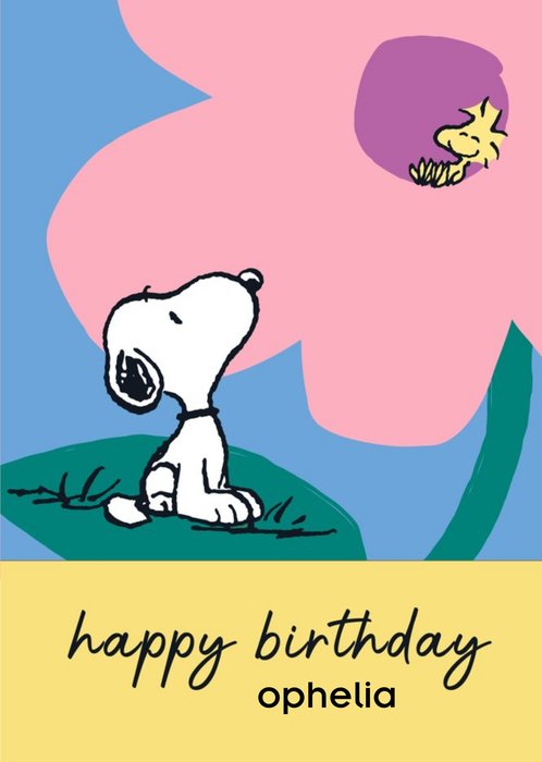 Cute Peanuts Snoopy and woodstock Illustraion Happy Birthday Card