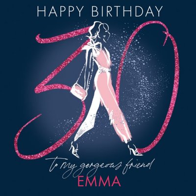 Clintons Illustrated Fashion Pink Glitter Customisable 30th Birthday Card