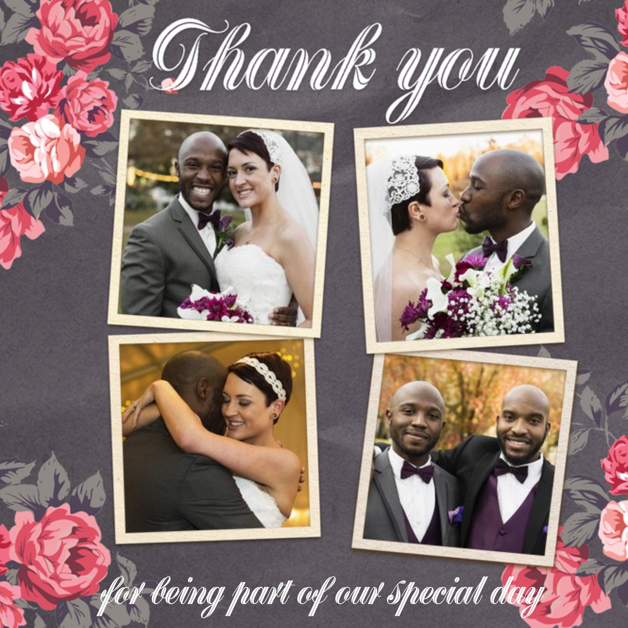 Roses Special Day Personalised Photo Upload Wedding Day Thank You Card, Square