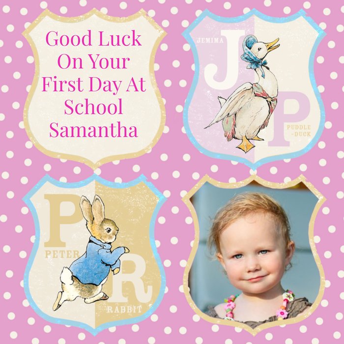 Peter Rabbit Jemima Puddle Duck Personalised Photo Upload Good Luck On Your First Day Card