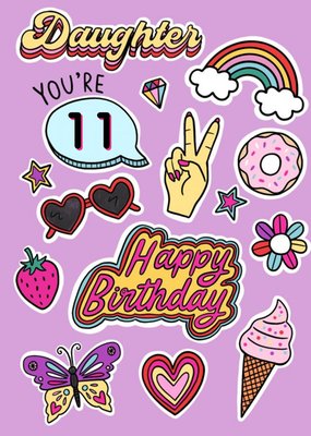 Daughter Stickers Retro Doodle Birthday Card