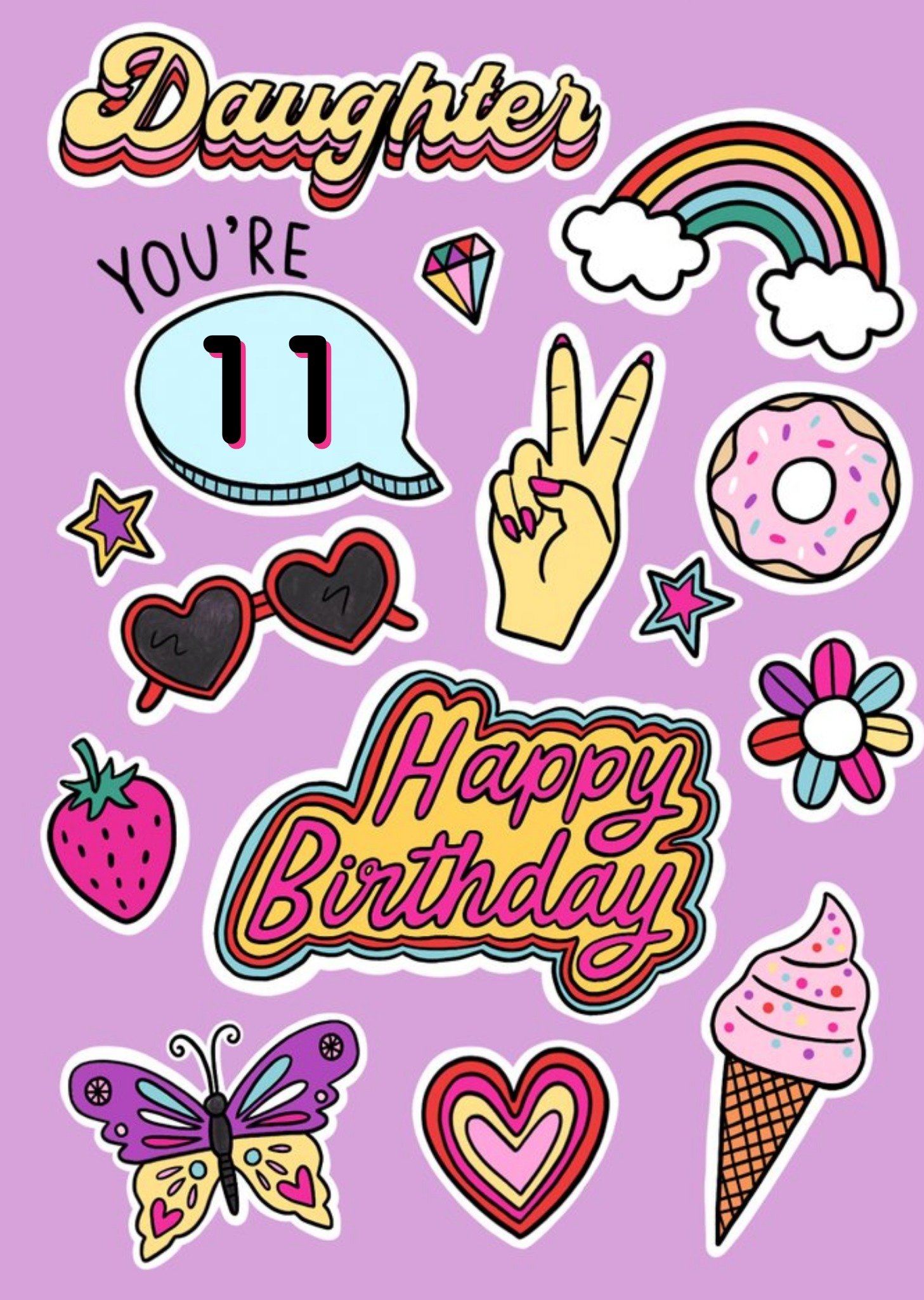 Daughter Stickers Retro Doodle Birthday Card Ecard