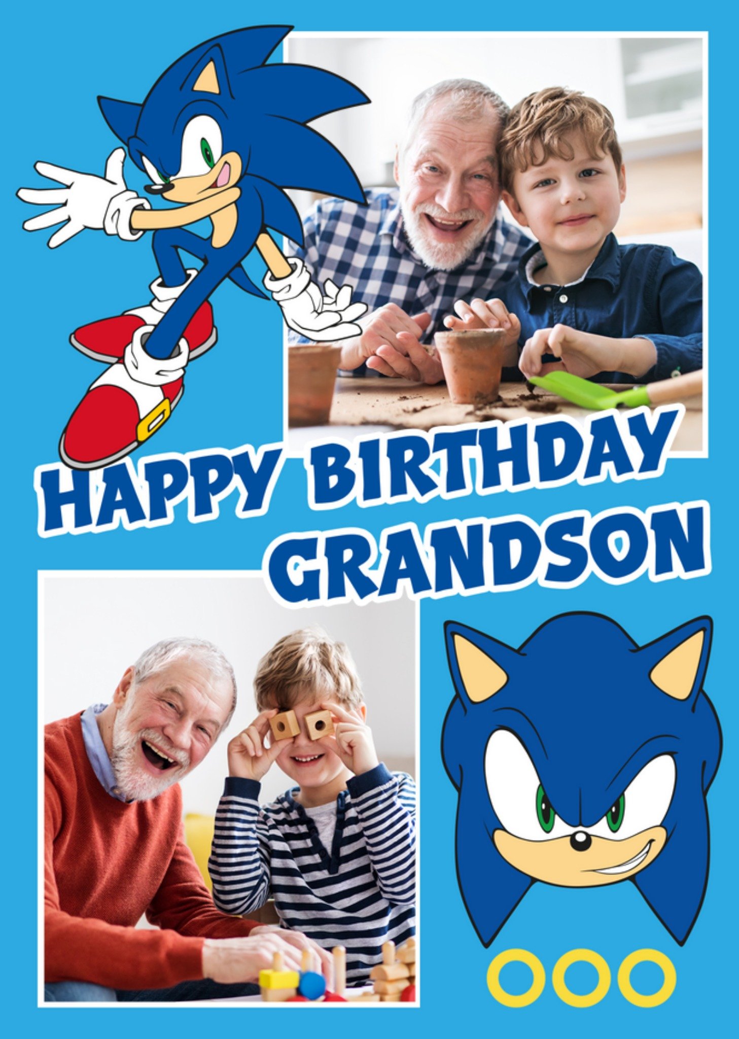 Sega Sonic Happy Birthday Grandson Photo Upload Card, Large