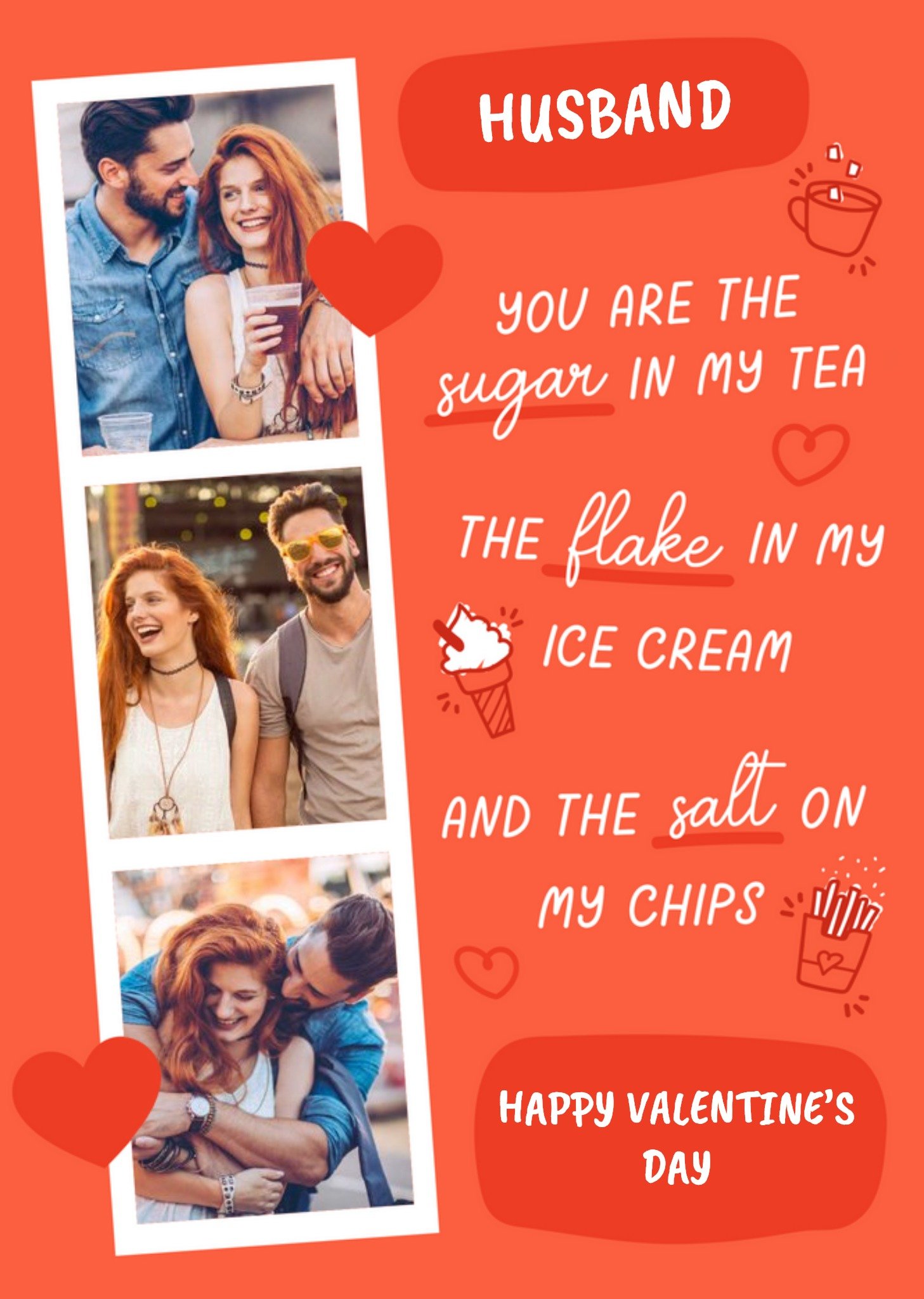 Moonpig Various Spot Illustrations Surrounding Text With A Photo Strip Photo Upload Valentine's Day 