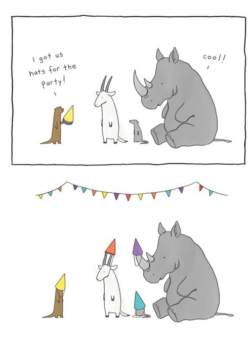 Modern Funny Illustration Animals Friends In Party Hats Birthday Card