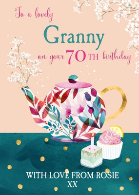 Ling Design Illustrated Floral 70th Nanny Cake Birthday Card 