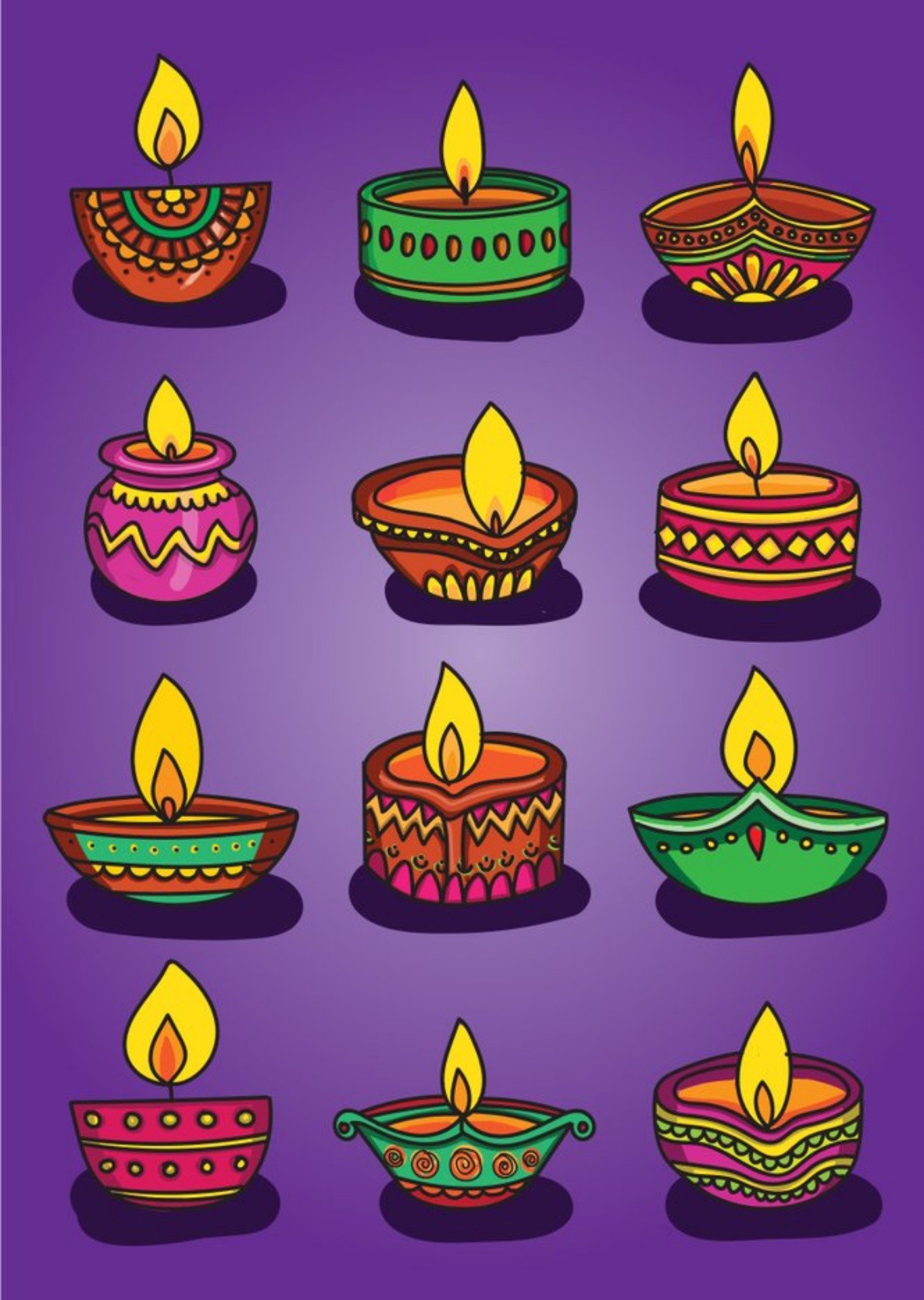 Moonpig Happy Diwali Diya Candles Card, Large