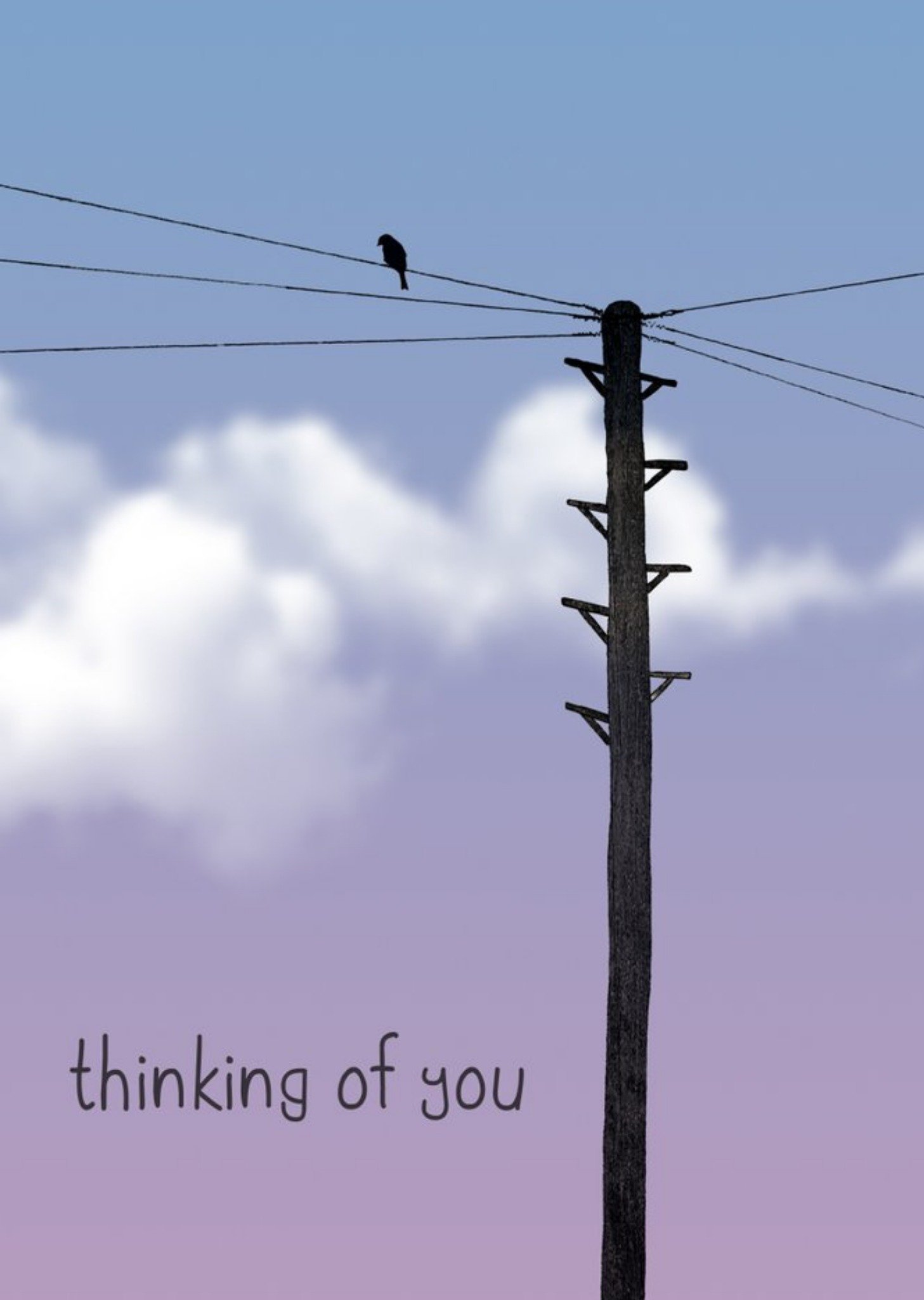 Moonpig Silhouette Of A Bird Sitting On A Telegraph Wire Illustration Thinking Of You Card, Large