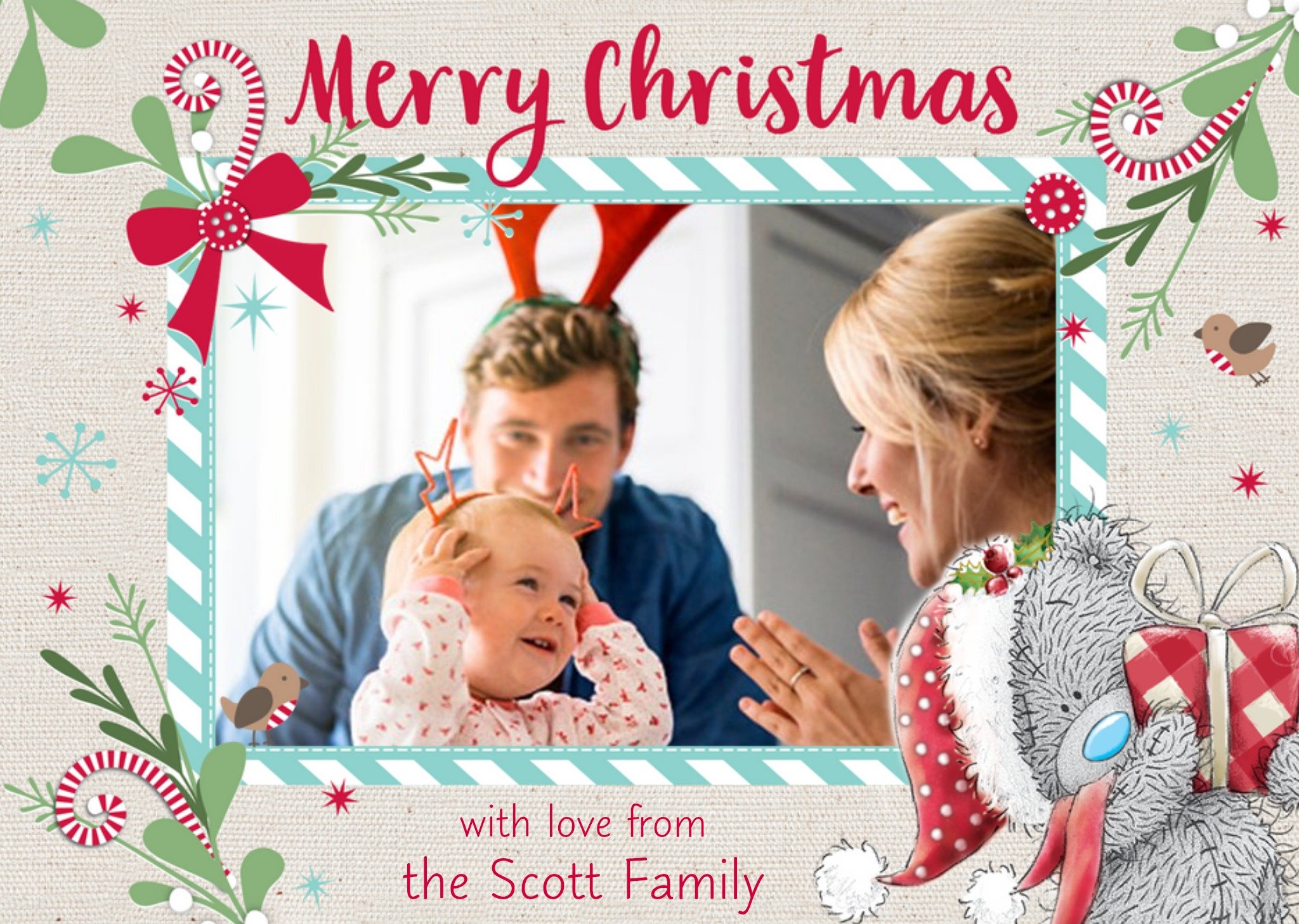 Me To You Tatty Teddy Candy Cane From The Family Photo Upload Christmas Card Ecard