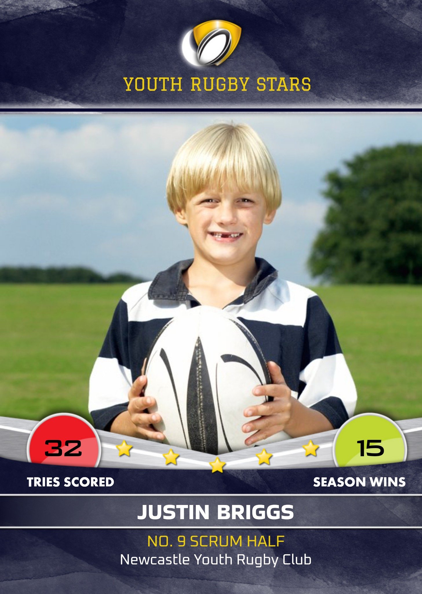 Youth Rugby Stars Personalised Photo Upload Card Ecard