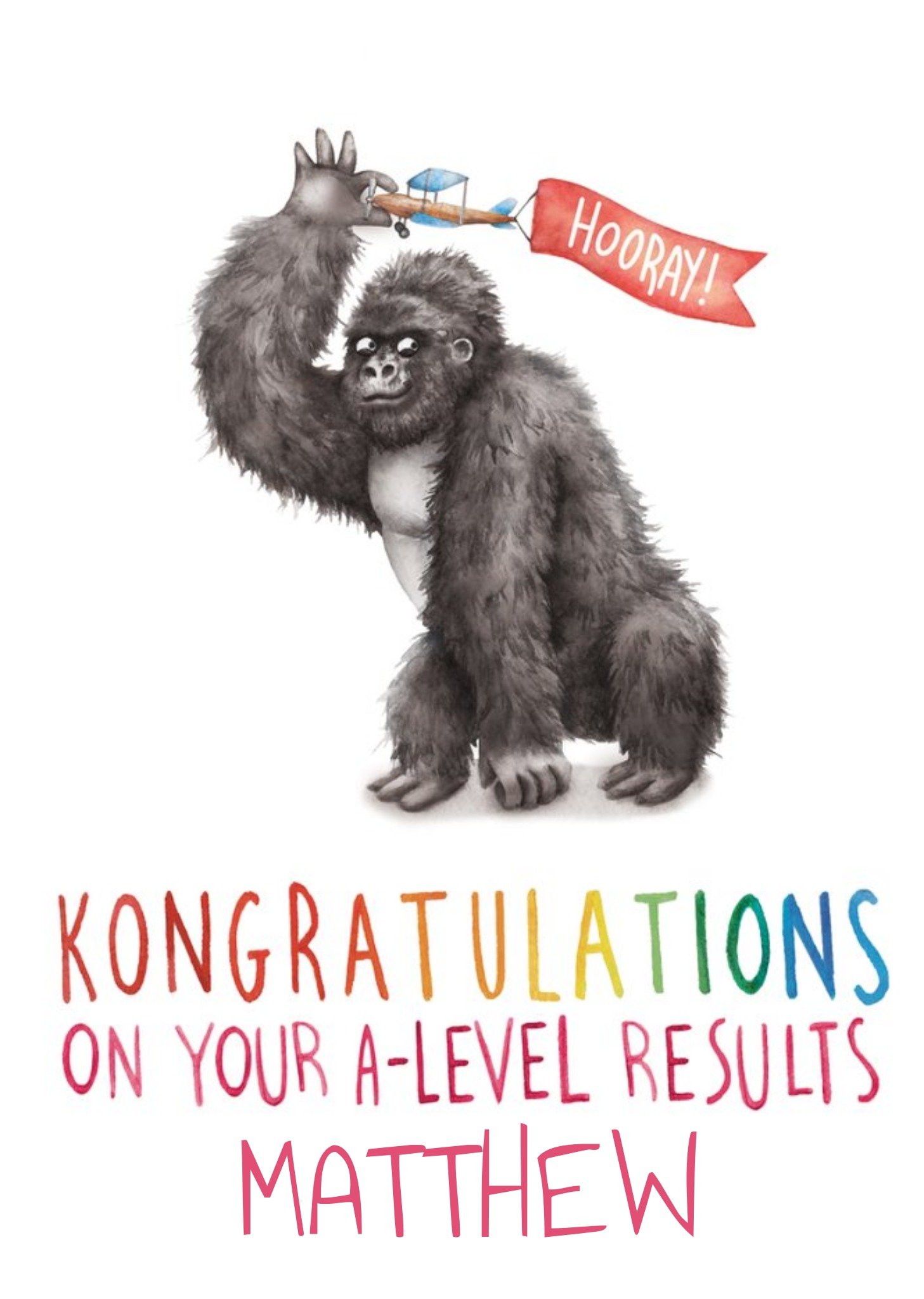 Moonpig Cute Gorilla Pun A-Levels Congratulations On Your Exam Results Card, Large