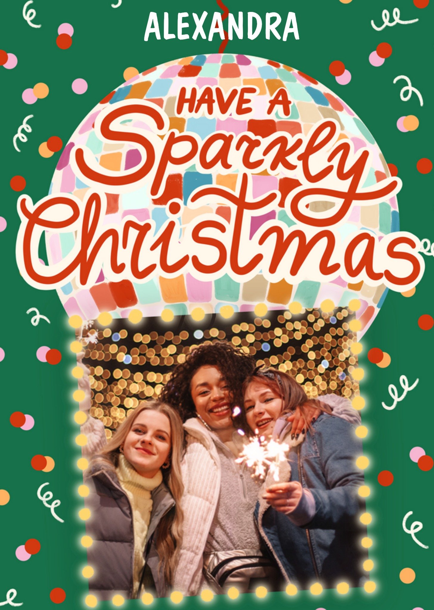 Moonpig Festive Have A Sparkly Christmas Disco Ball Photo Upload Christmas Card, Large