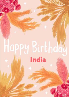 Cute Pink Illustrated Floral Birthday Card
