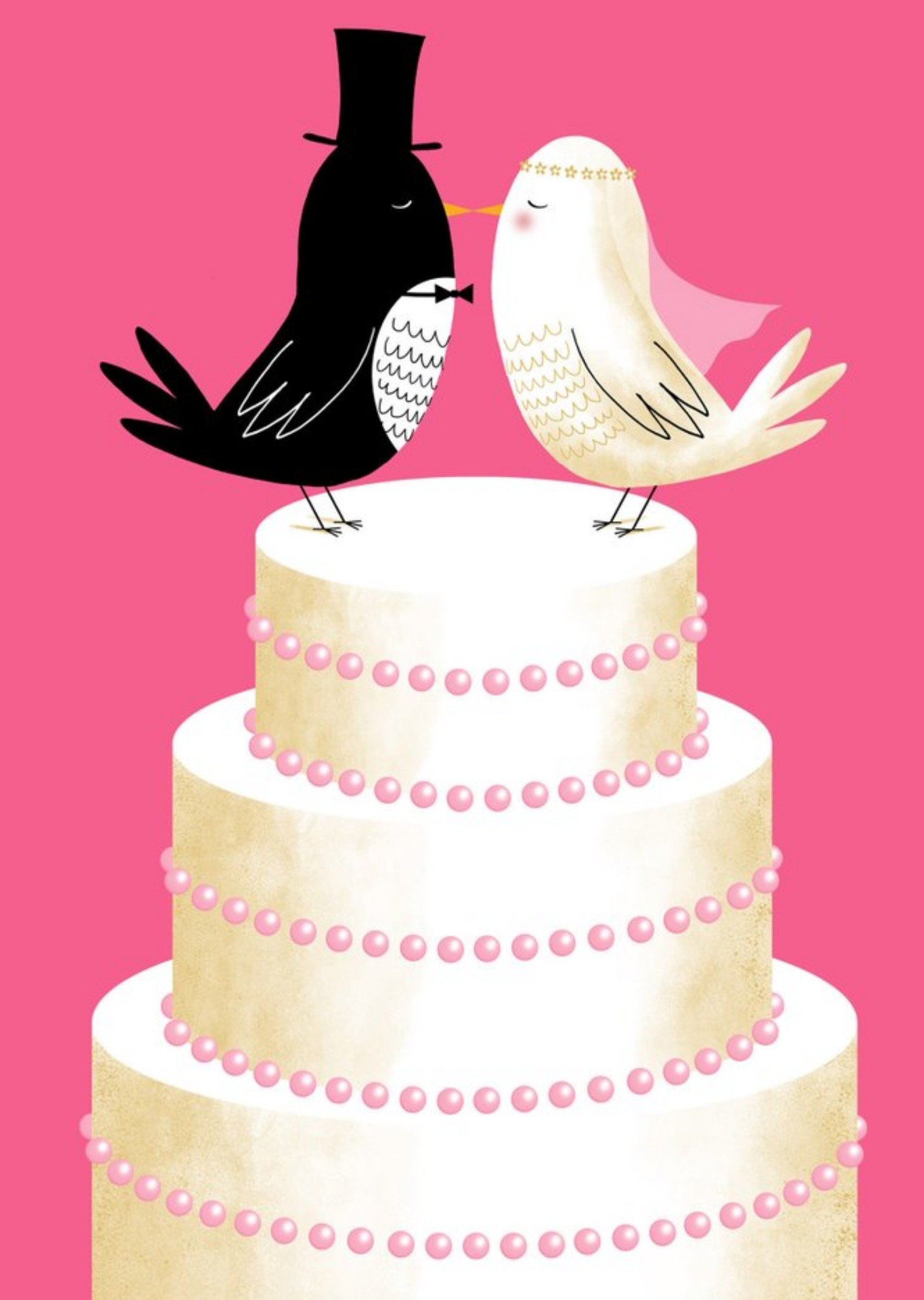 Modern Cute Illustration Love Birds Wedding Cake Wedding Card Ecard