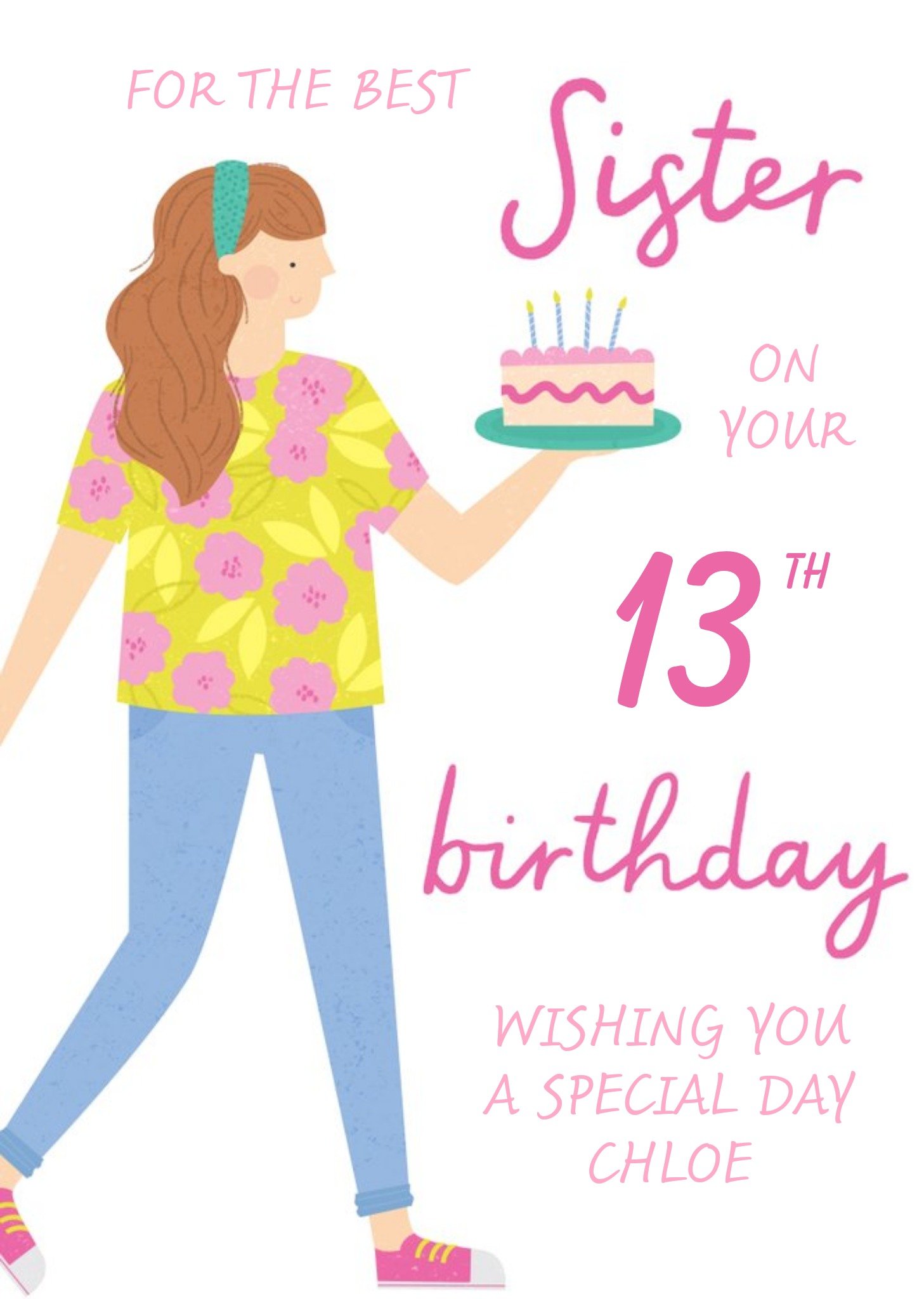 Moonpig Best Sister 13Th Birthday Cake Card, Large